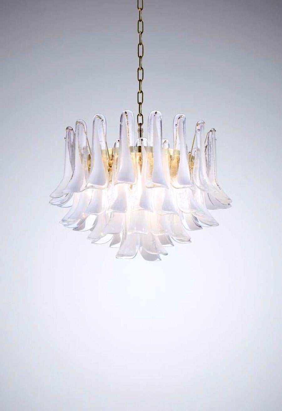 Italian Large Murano Glass White Petals Chandelier