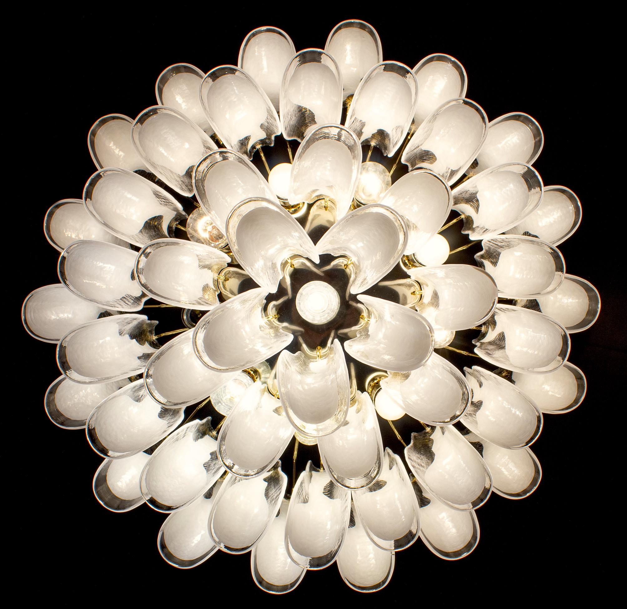 Contemporary Large Murano Glass White Petals Chandelier For Sale