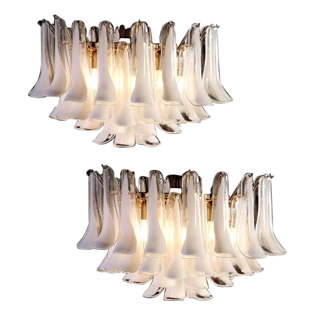 Large Murano Glass White Petals Chandelier
