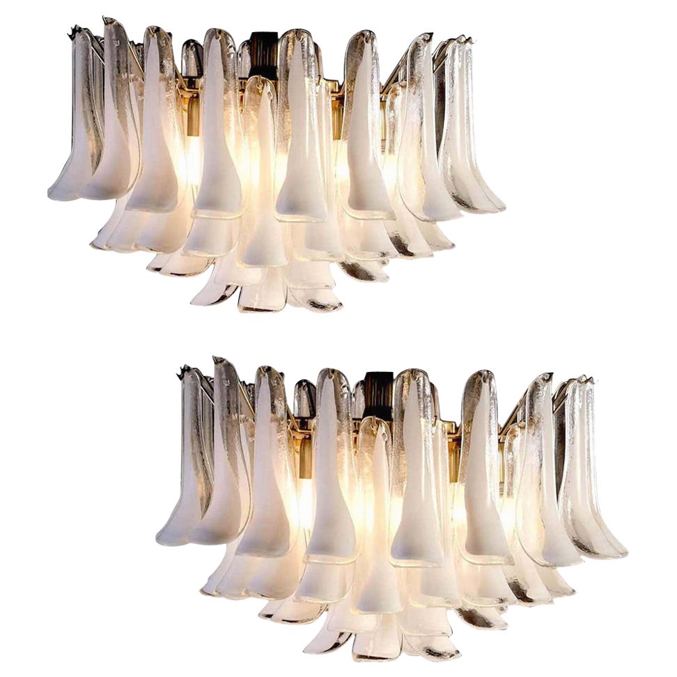 Large Murano Glass White Petals Chandelier For Sale