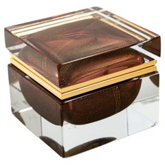 Scatola quadrata grande di Murano in oro e ametista Sommerso
