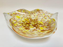 Large Murano Gold Aventurine Art Glass Bowl Flower Form Italy 1950s