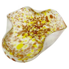 Large Murano Gold Aventurine Art Glass Bowl Flower Form Italy 1950s