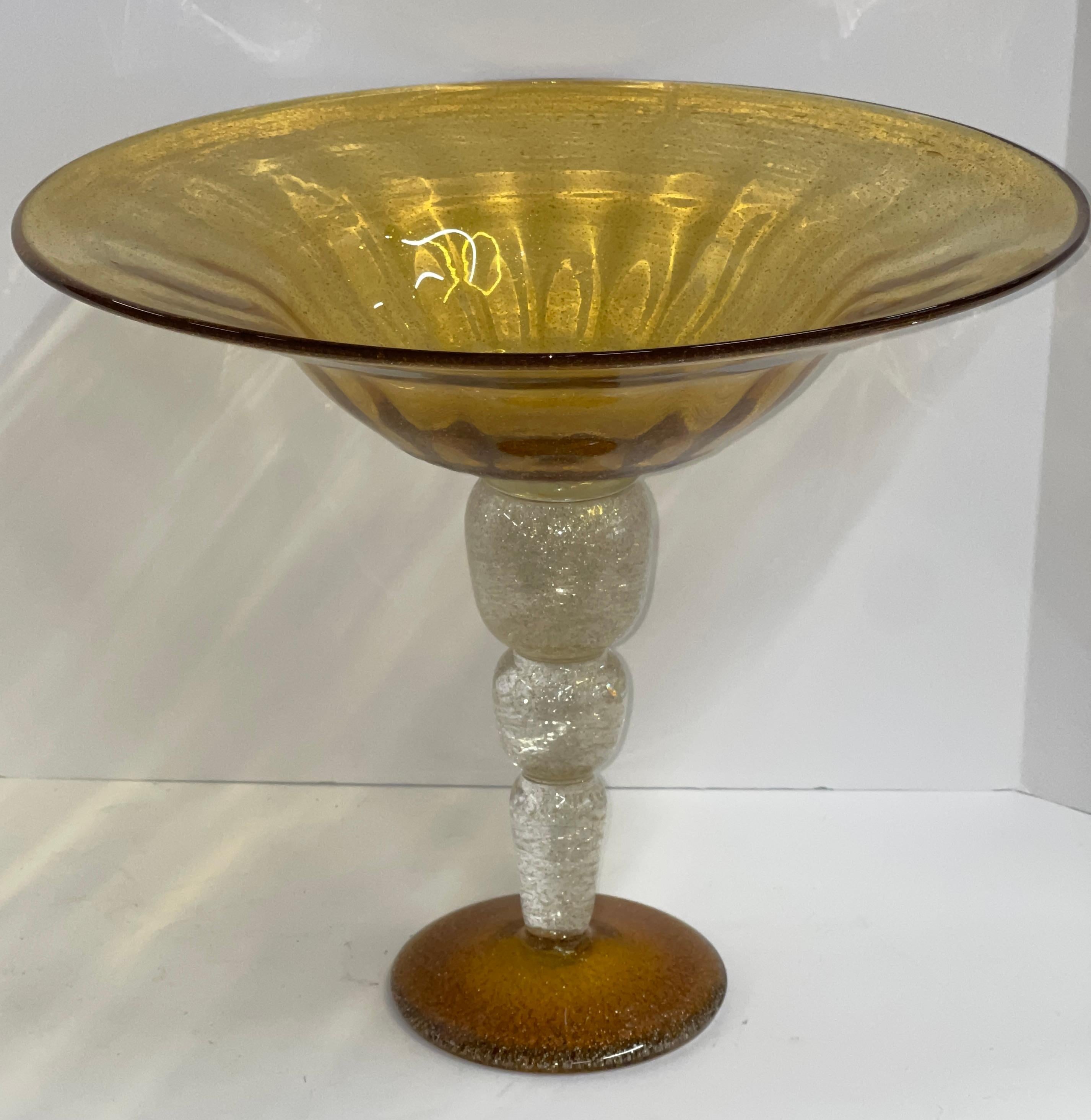 Large Murano Gold Glass Tazza For Sale 2
