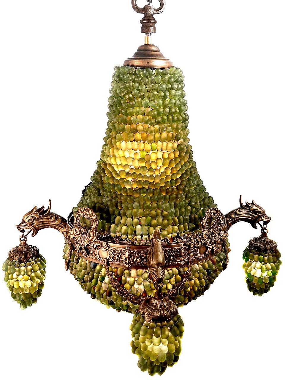 Großer Murano-Kronleuchter aus Trauben- und Bronze-Kunstglas (Italienisch) im Angebot
