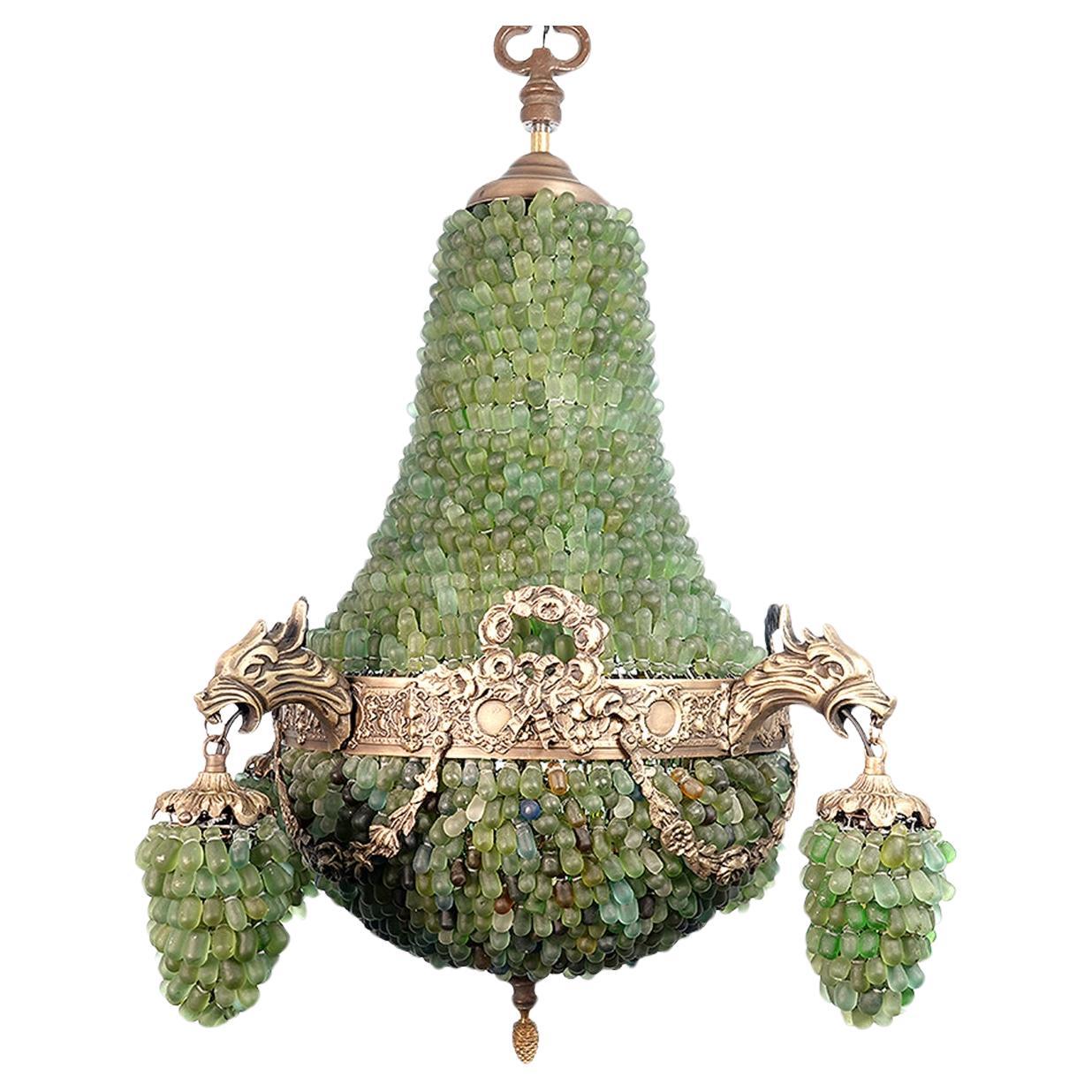 Grande lampadario in vetro artistico di Murano color uva e bronzo