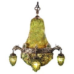 Large Murano Grape and Bronze Art Glass Chandelier