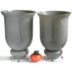Large Murano Gray Urn Shaped Italian Art Glass Centerpiece Flower Vases
