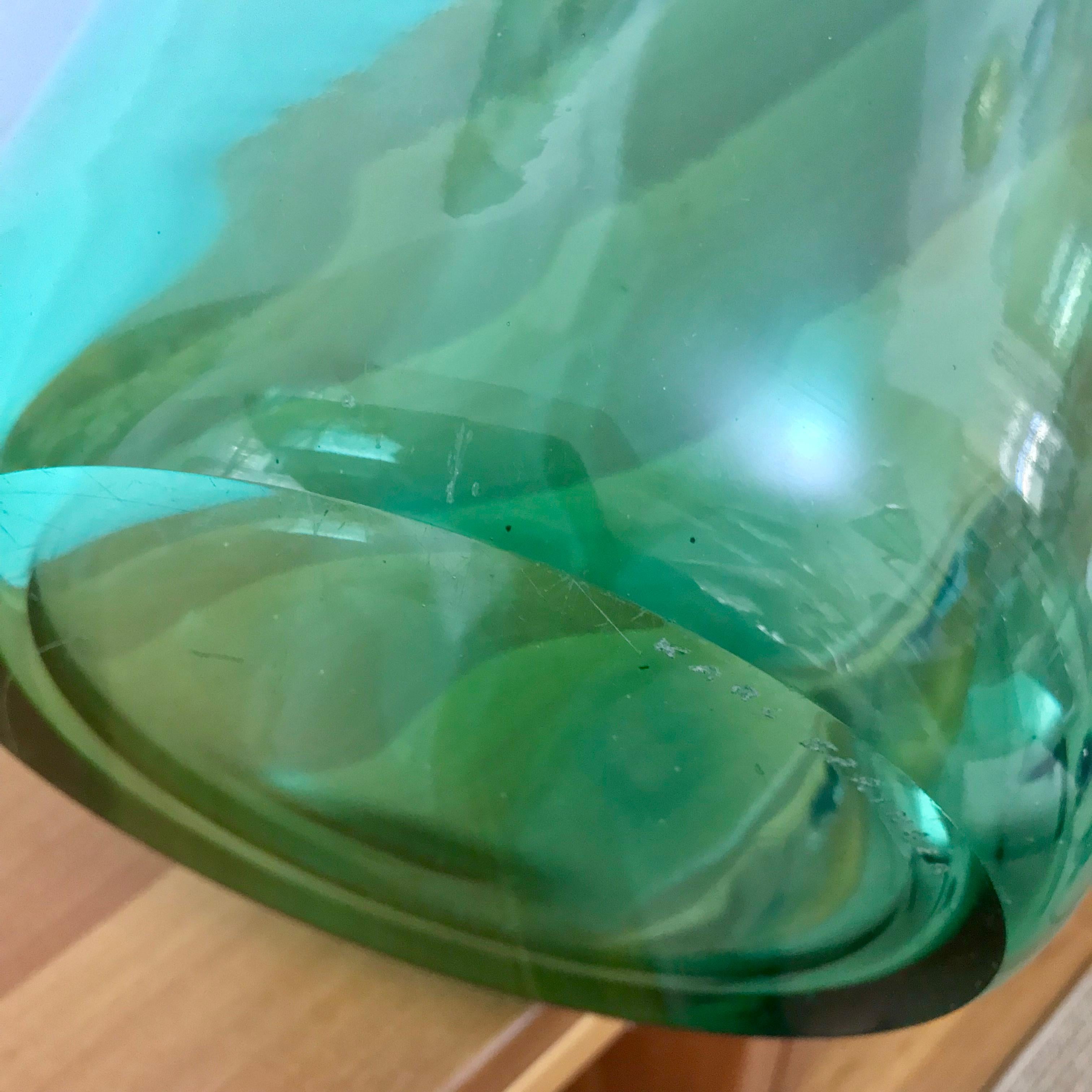 Large Murano Green Glass Vase Designed by Karl Springer, Signed For Sale 3