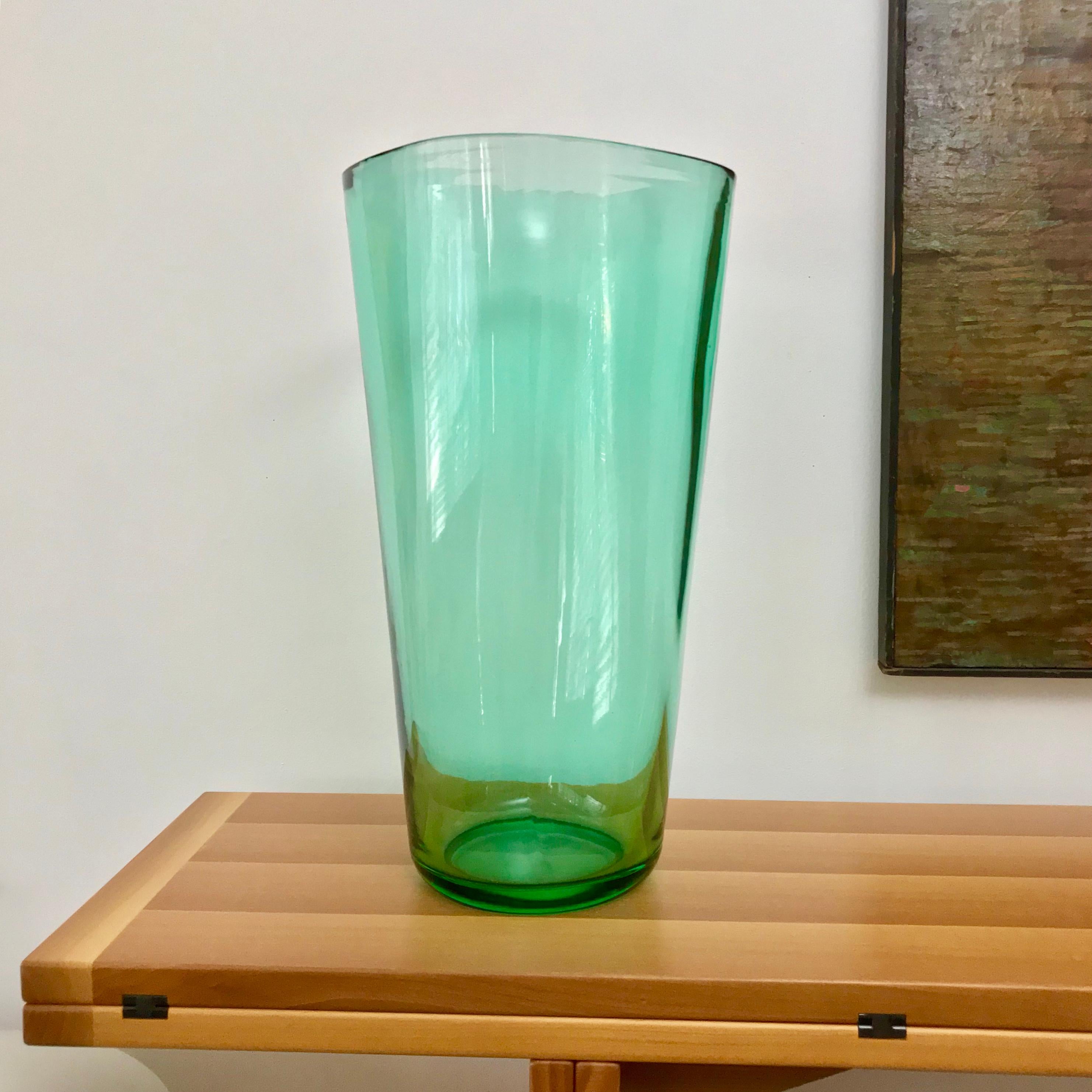 A beautiful, vintage, large green Murano glass vase designed by Karl Springer in the 1980's.  