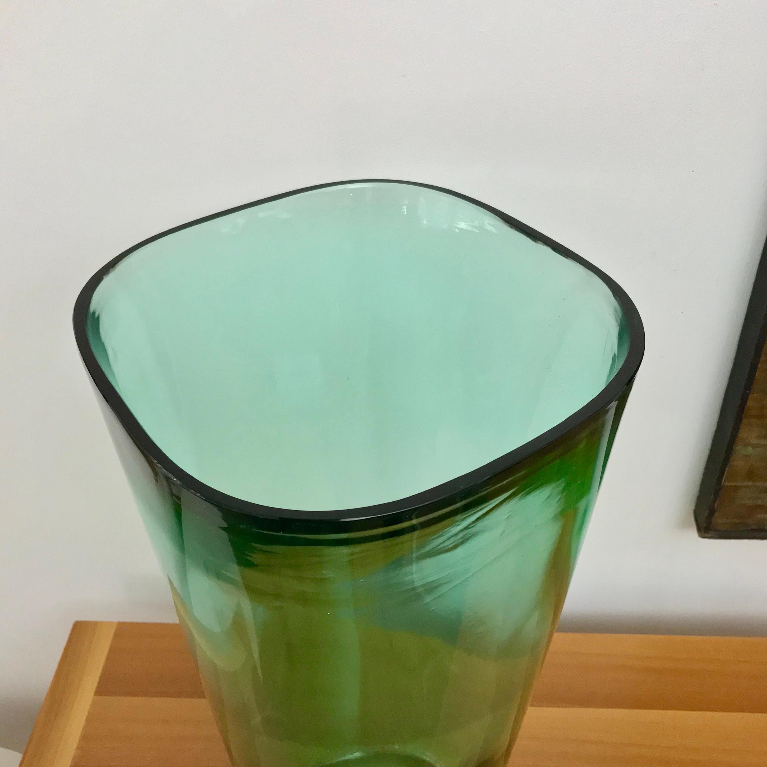 Late 20th Century Large Murano Green Glass Vase Designed by Karl Springer, Signed For Sale