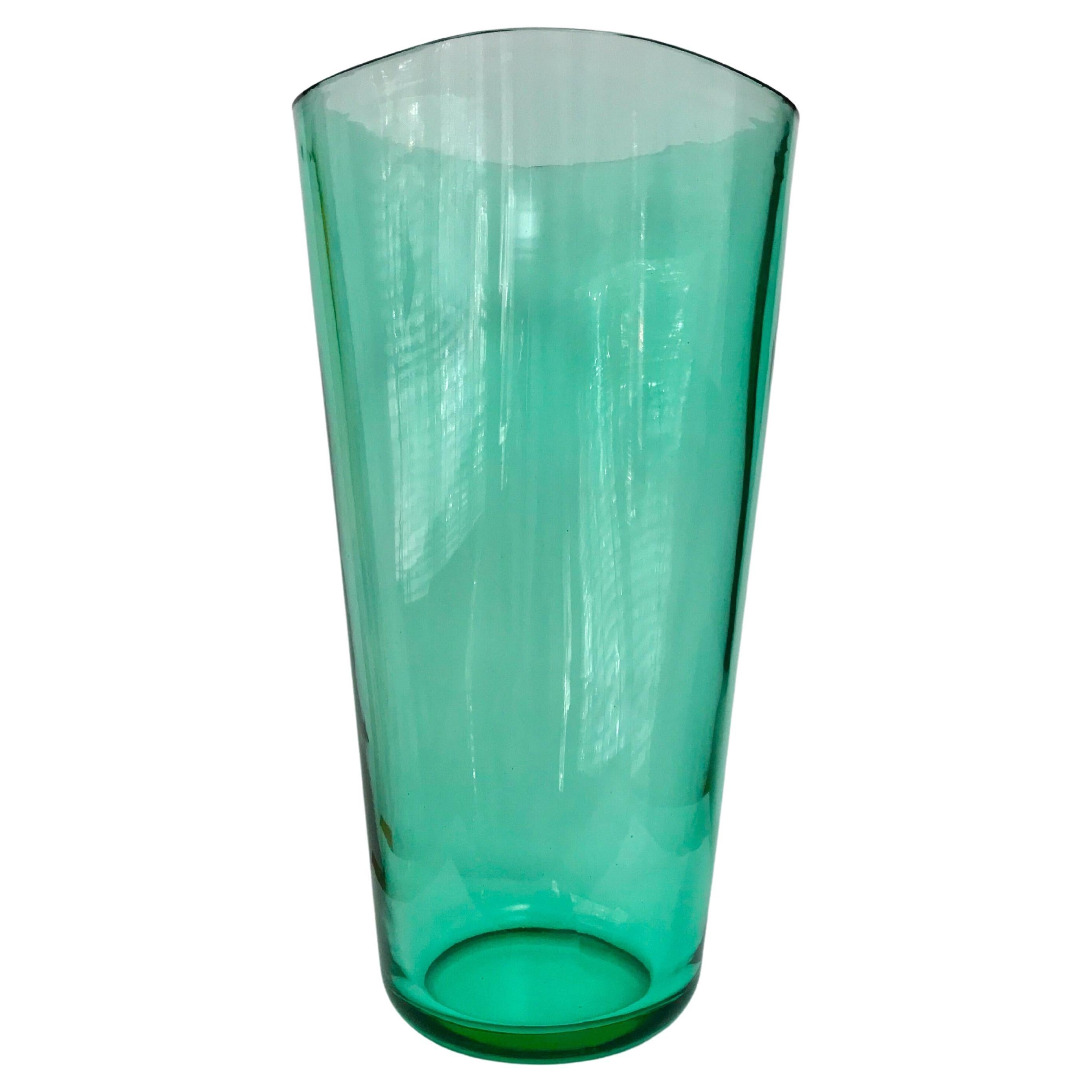 Large Murano Green Glass Vase Designed by Karl Springer, Signed For Sale