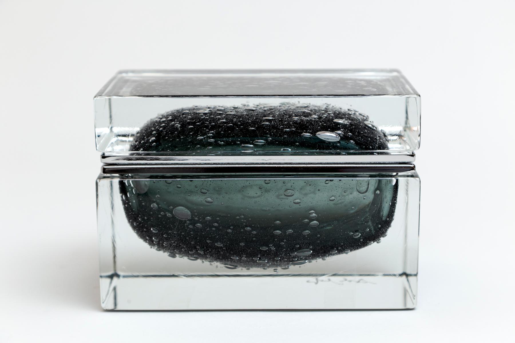 Art Déco Scatola rettangolare grande in vetro di Murano grigio Puleogoso, Contemporary in vendita