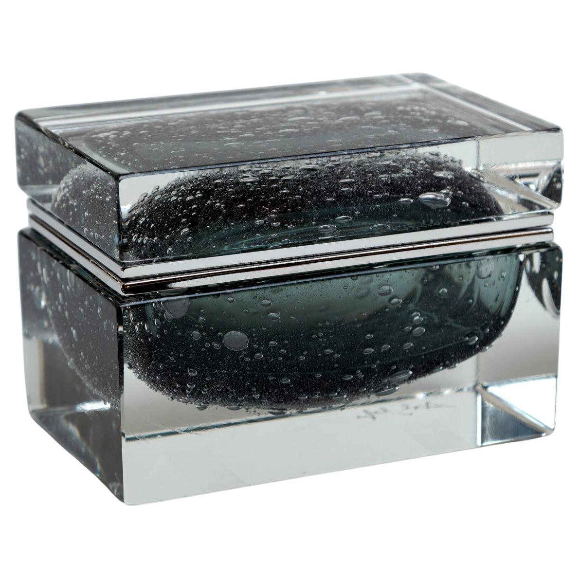 Scatola rettangolare grande in vetro di Murano grigio Puleogoso, Contemporary