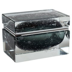 Scatola rettangolare grande in vetro di Murano grigio Puleogoso, Contemporary
