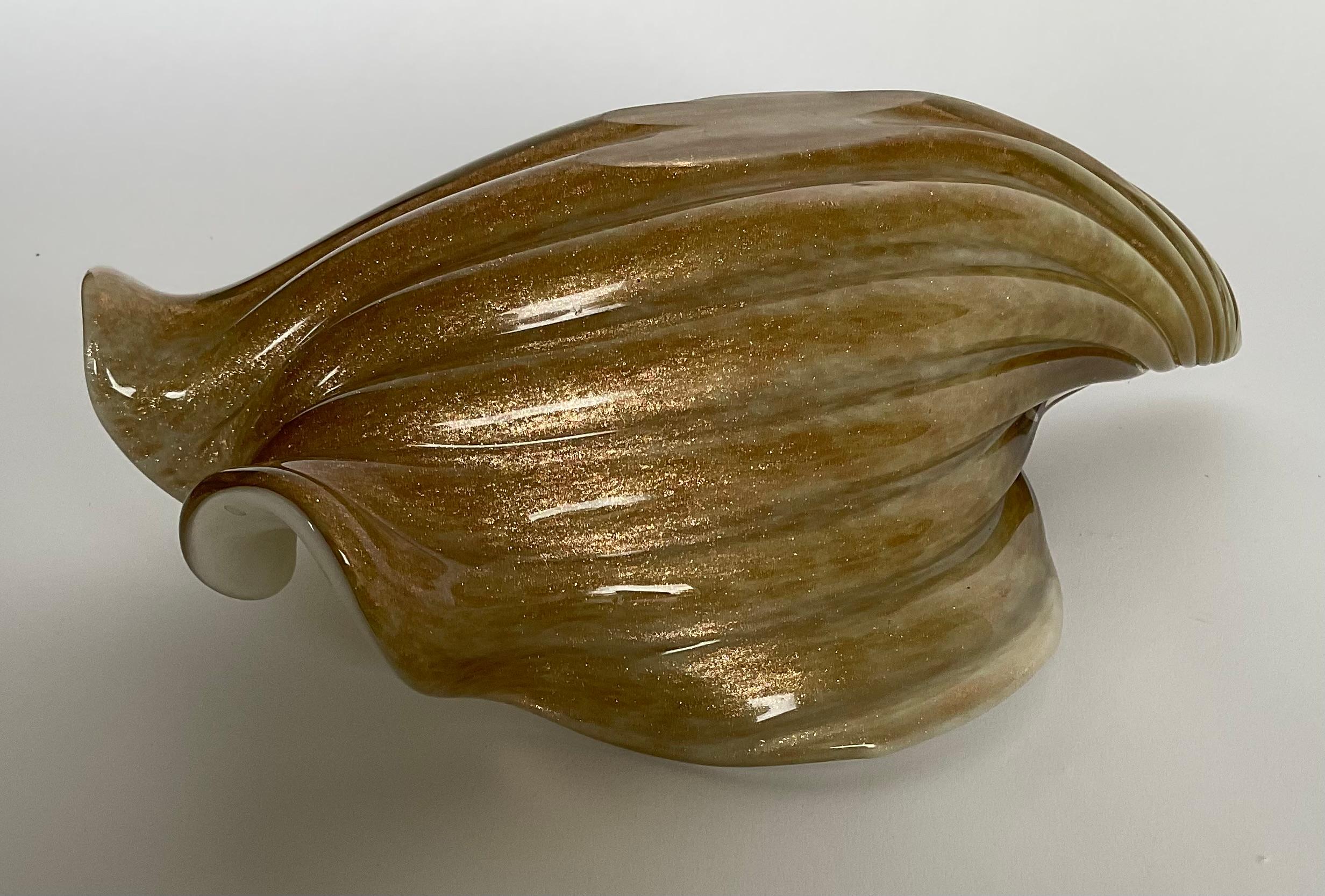 Mid-Century Modern Large Murano Hand Blown Art Glass Shell sculpture with Aventurine decoration  For Sale