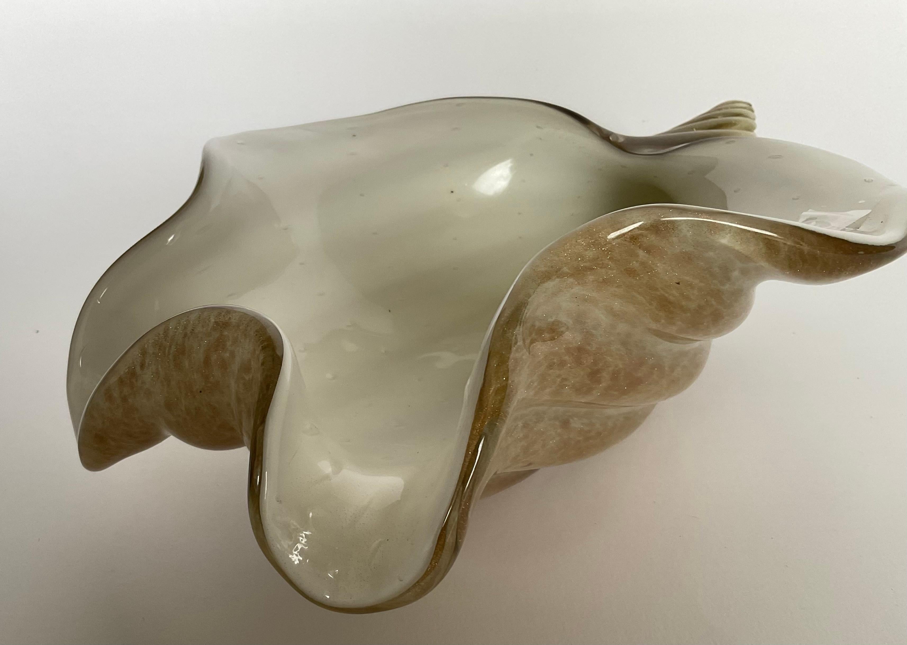Italian Large Murano Hand Blown Art Glass Shell sculpture with Aventurine decoration  For Sale