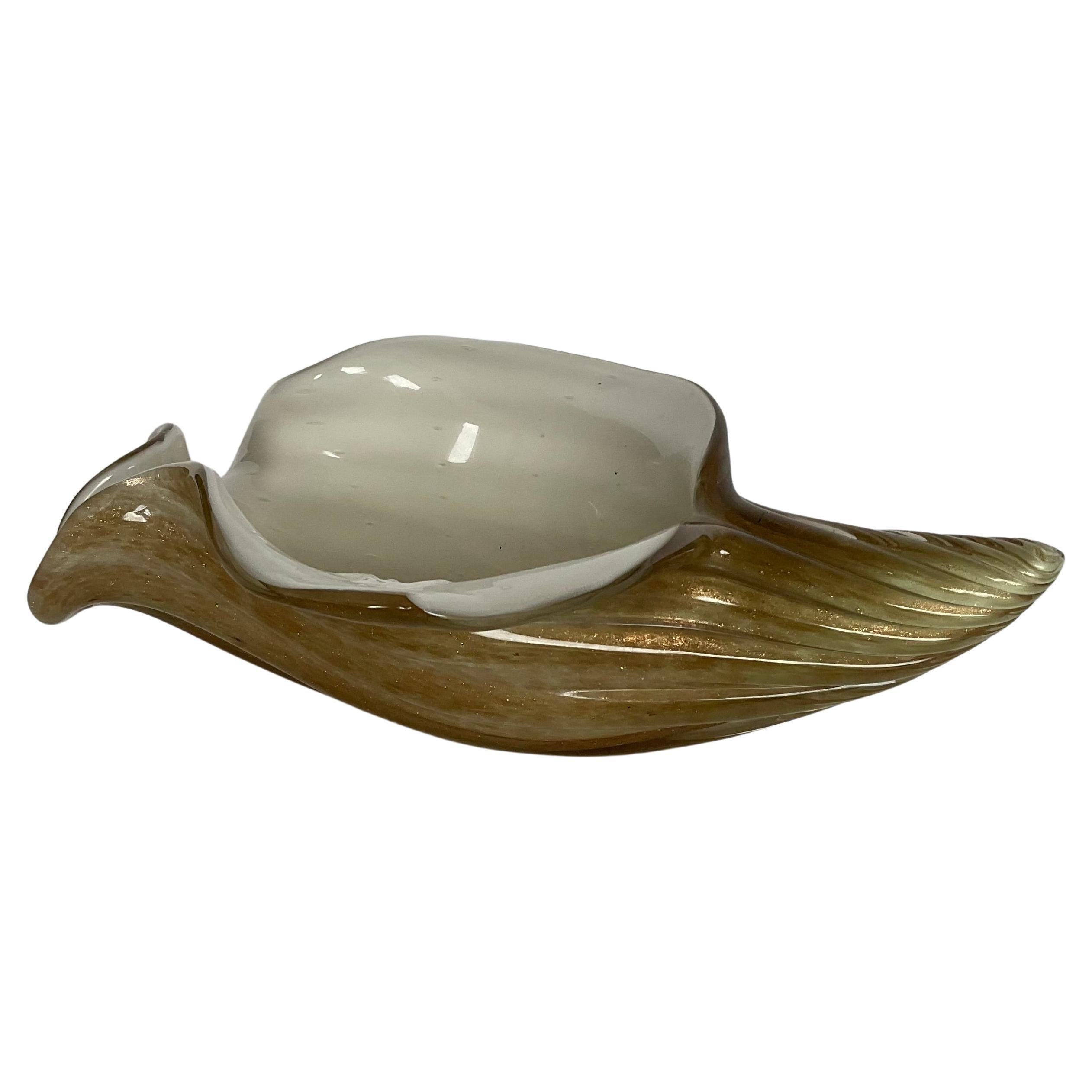Large Murano Hand Blown Art Glass Shell sculpture with Aventurine decoration  For Sale