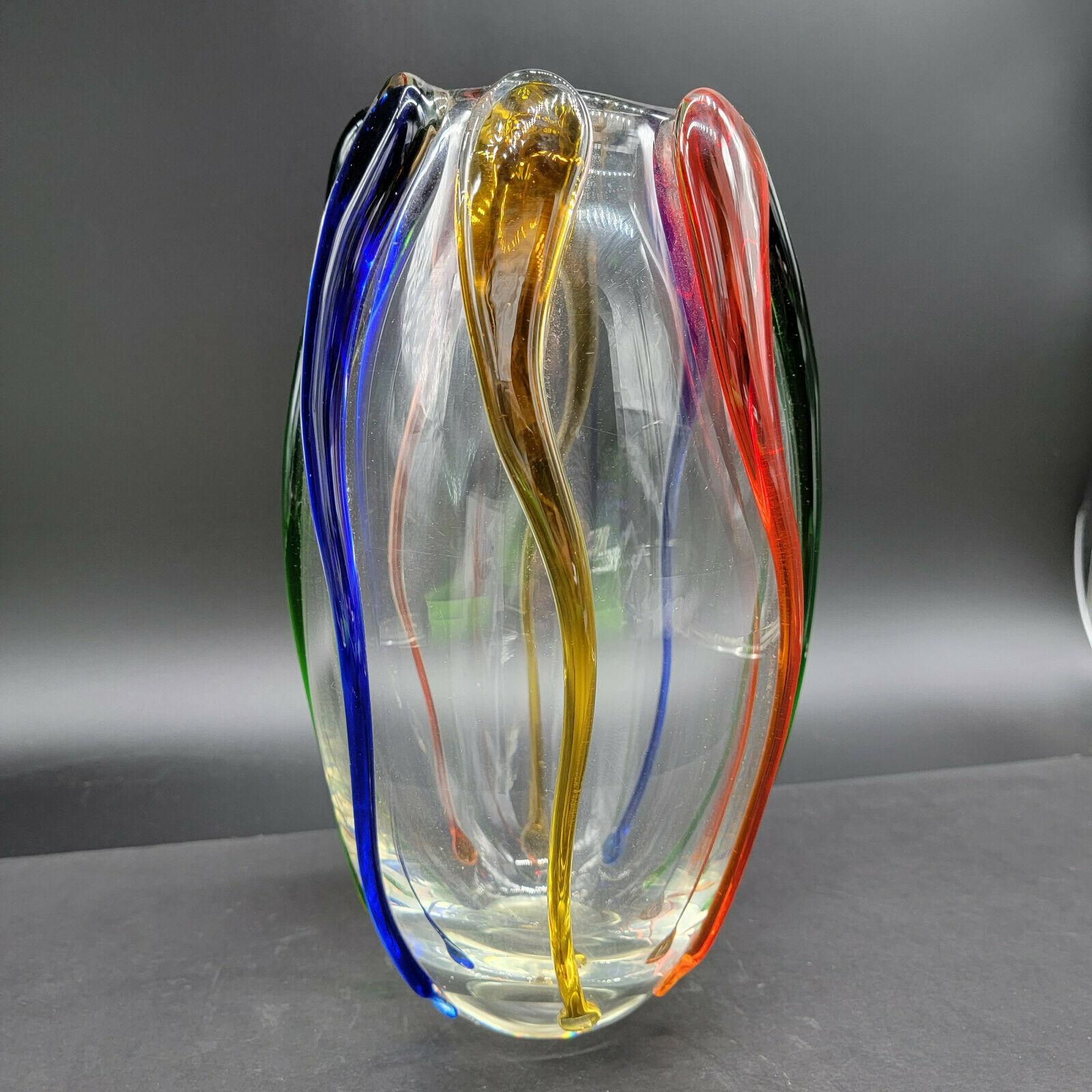 Italian Vintage Mid Century Modern Large Murano Hand Blown Art Glass Vase For Sale