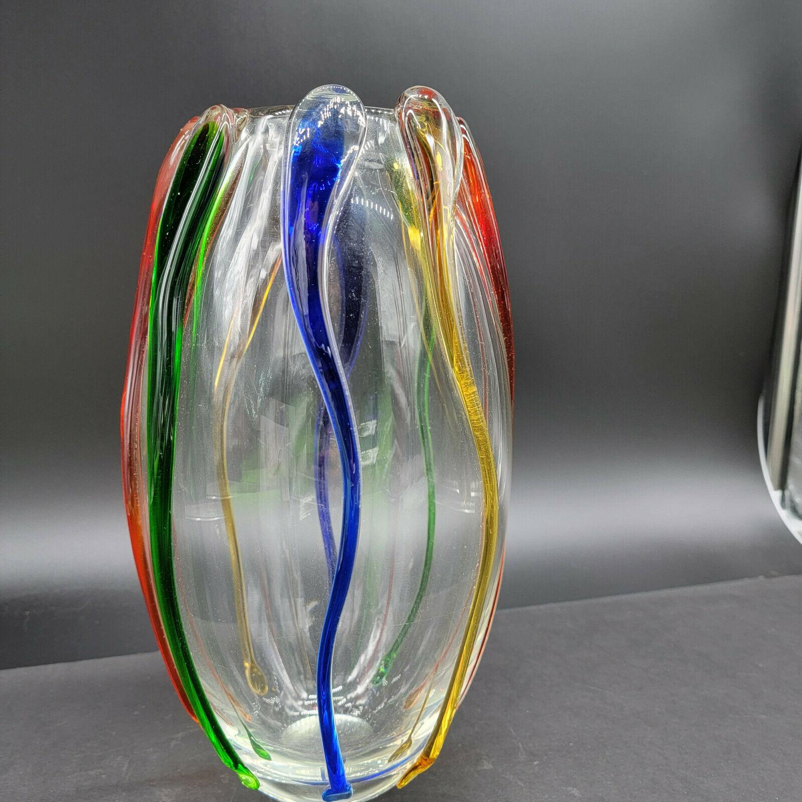 Vintage Mid Century Modern Large Murano Hand Blown Art Glass Vase In Excellent Condition For Sale In Montreal, QC