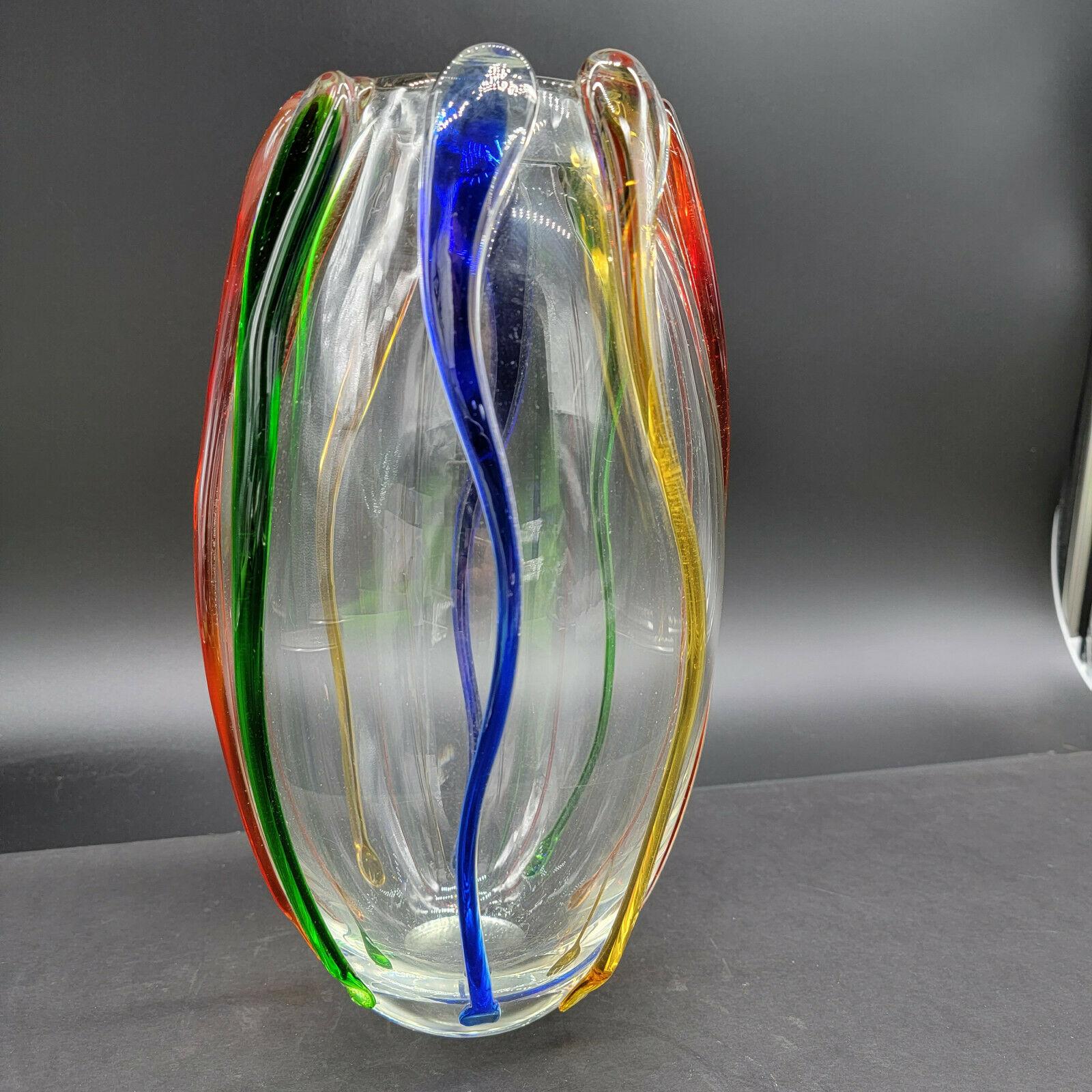 Vintage Mid Century Modern Large Murano Hand Blown Art Glass Vase For Sale 1