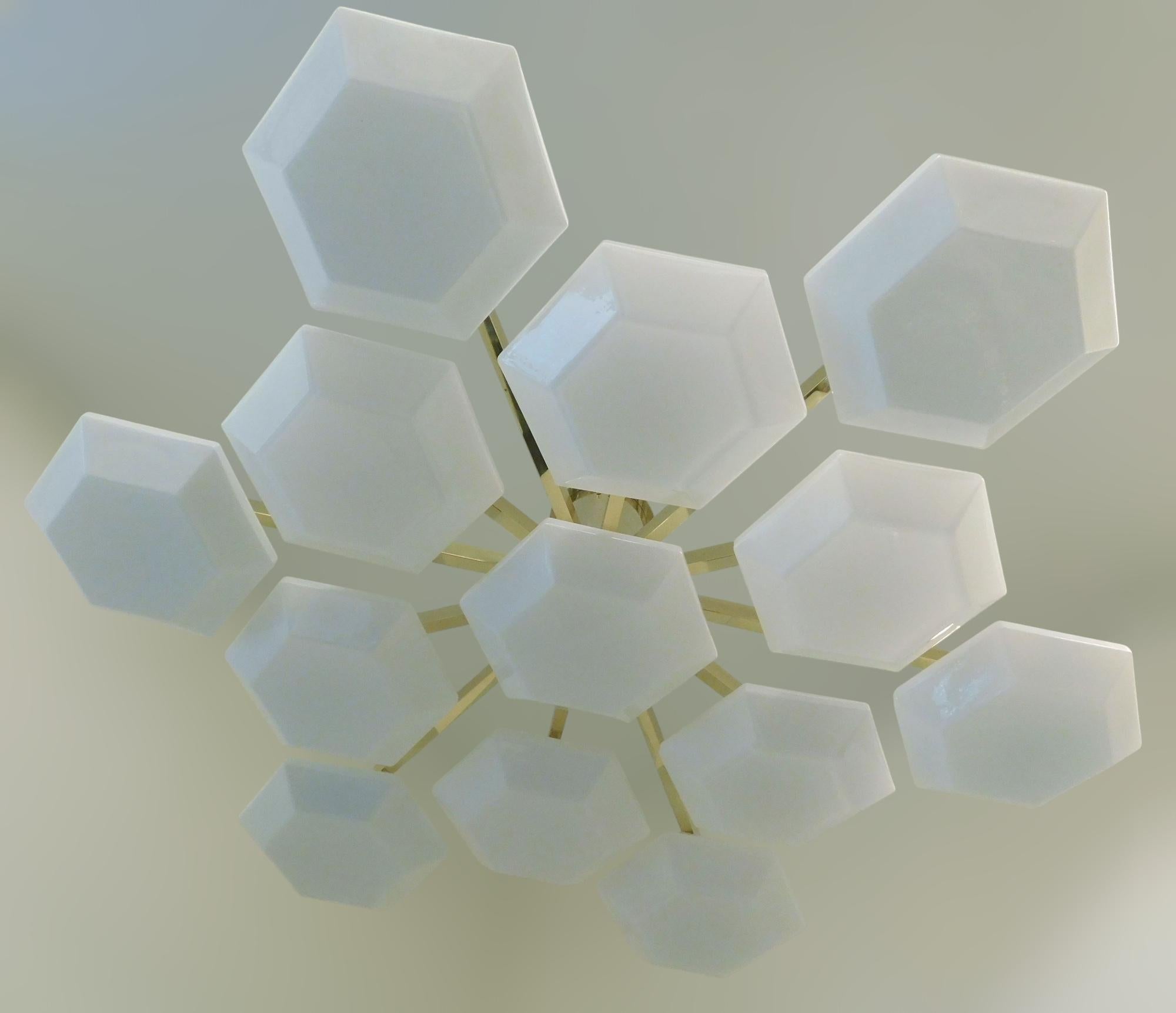 Mid-Century Modern Large Murano Hexagonal Glass Flush Mount, 2 Available For Sale