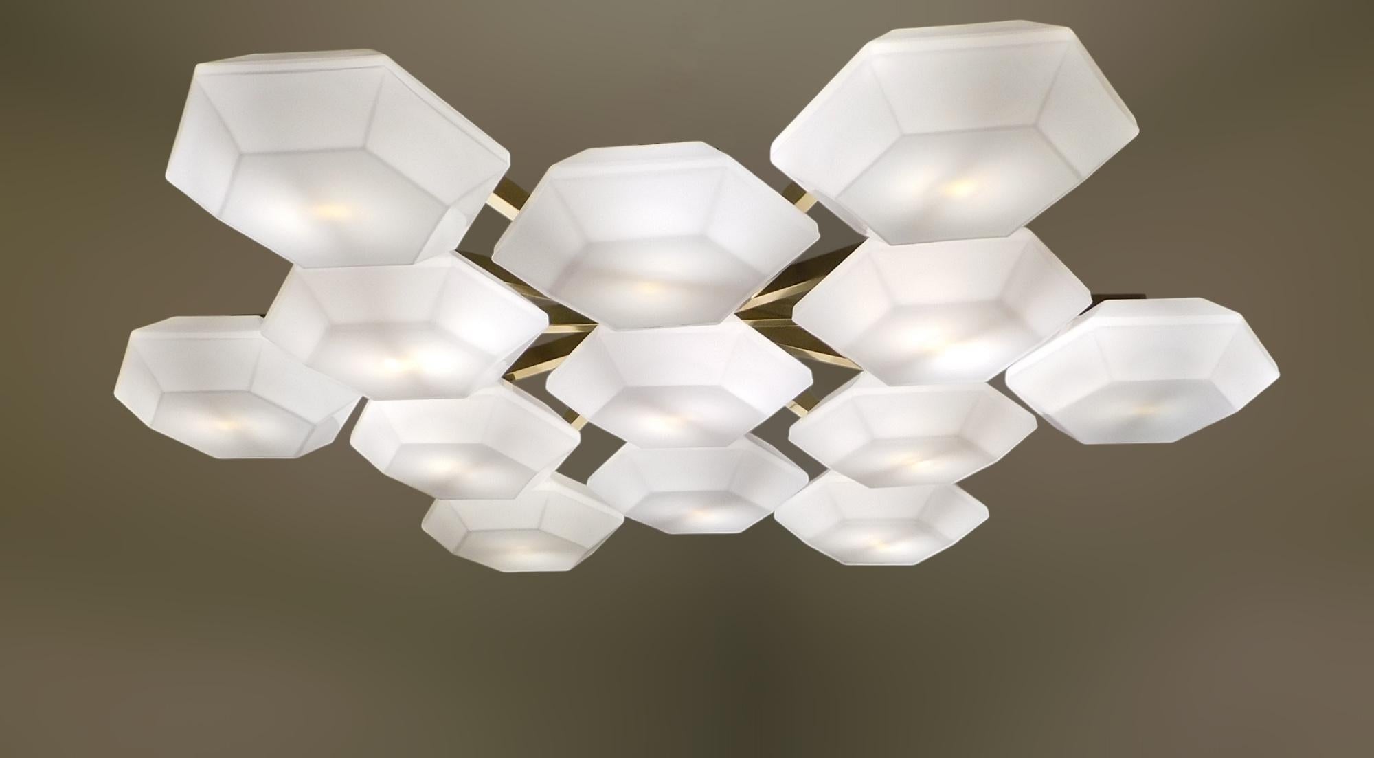 Italian Large Murano Hexagonal Glass Flush Mount, 2 Available For Sale