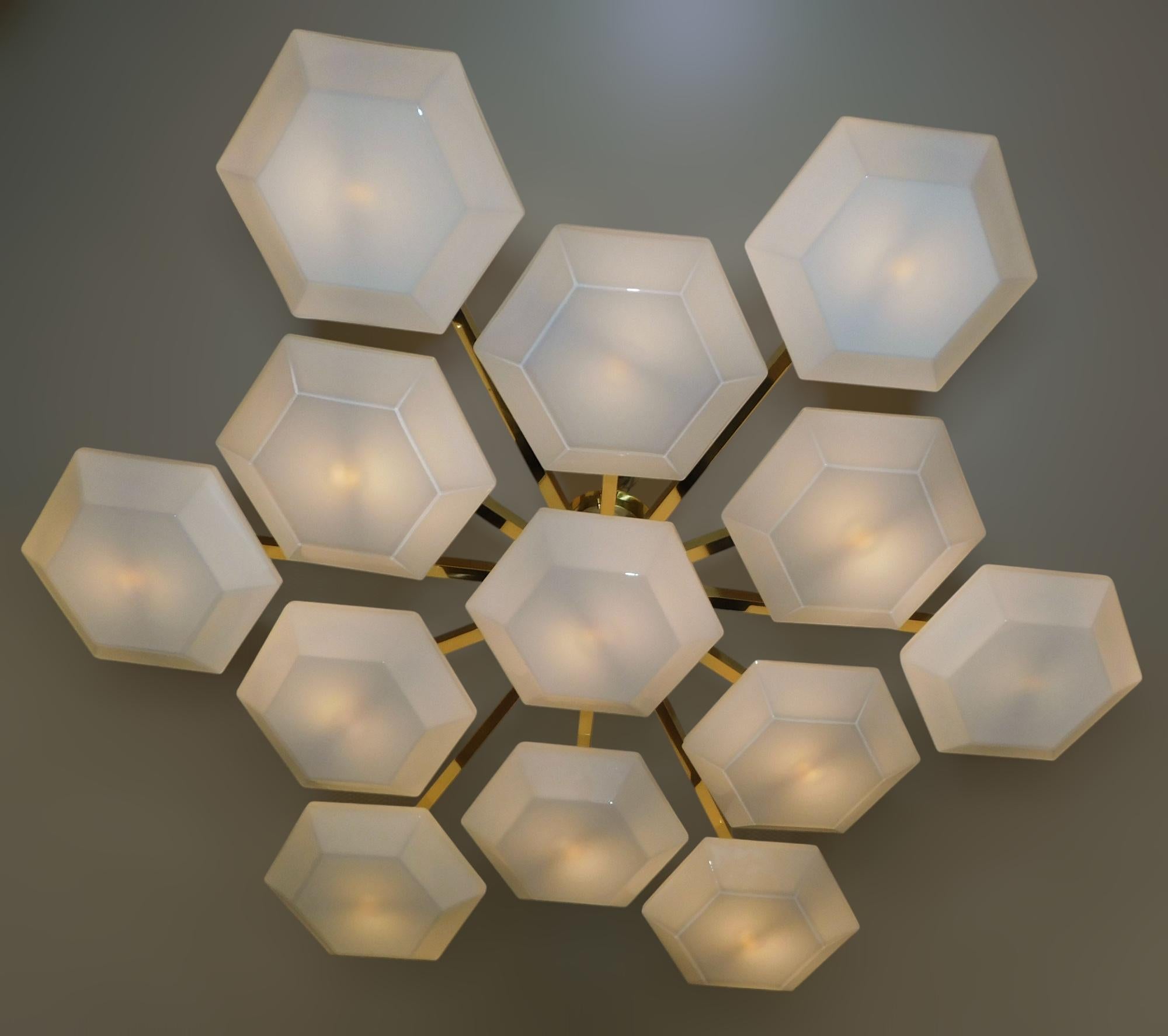 Contemporary Large Murano Hexagonal Glass Flush Mount, 2 Available For Sale
