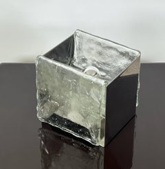 Large Murano Ice Frosted Glass Cubic Lamp, Mazzega 1970s