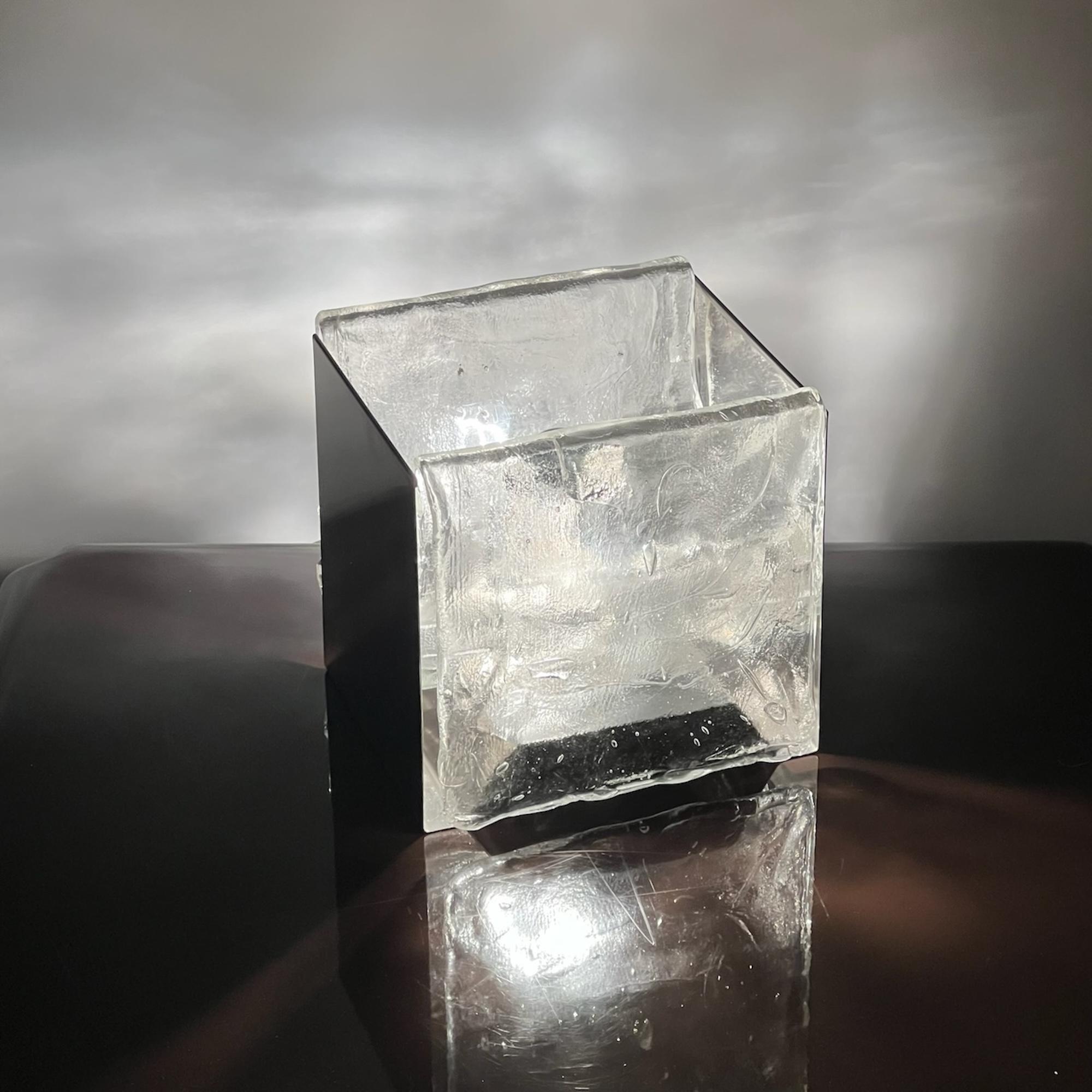 Large Murano Ice Frosted Glass Cubic Lamp, Mazzega 1970s   1