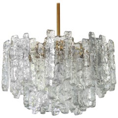 Large Murano Ice Glass and Brass Chandelier by Kalmar, Austria, 1960s