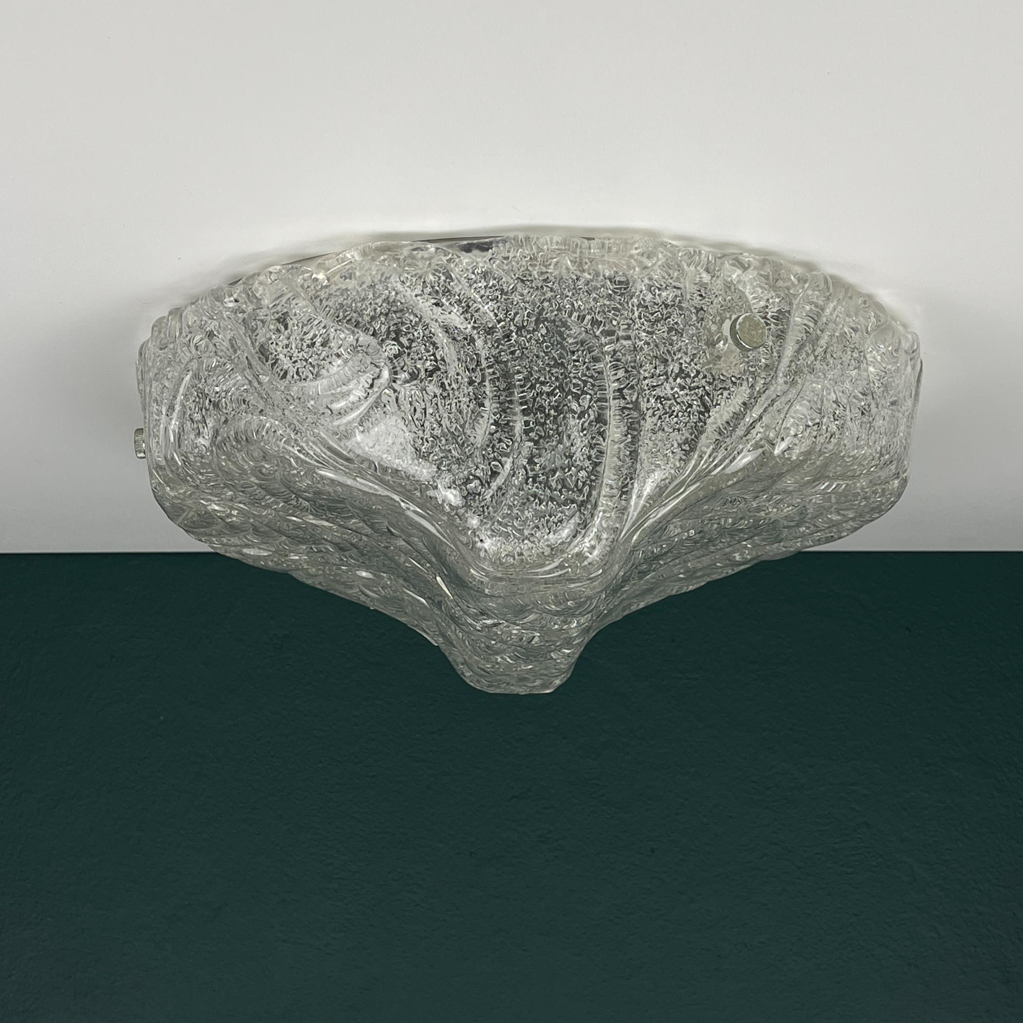 Amazing ice murano glass ceiling lamp by J.T.Kalmar made in Austria in the 1960s.

The history of the company J.T.Kalmar (Austria) is the history of five generations.
J.T.Kalmar was known for its high-quality lighting fixtures. He collaborated with
