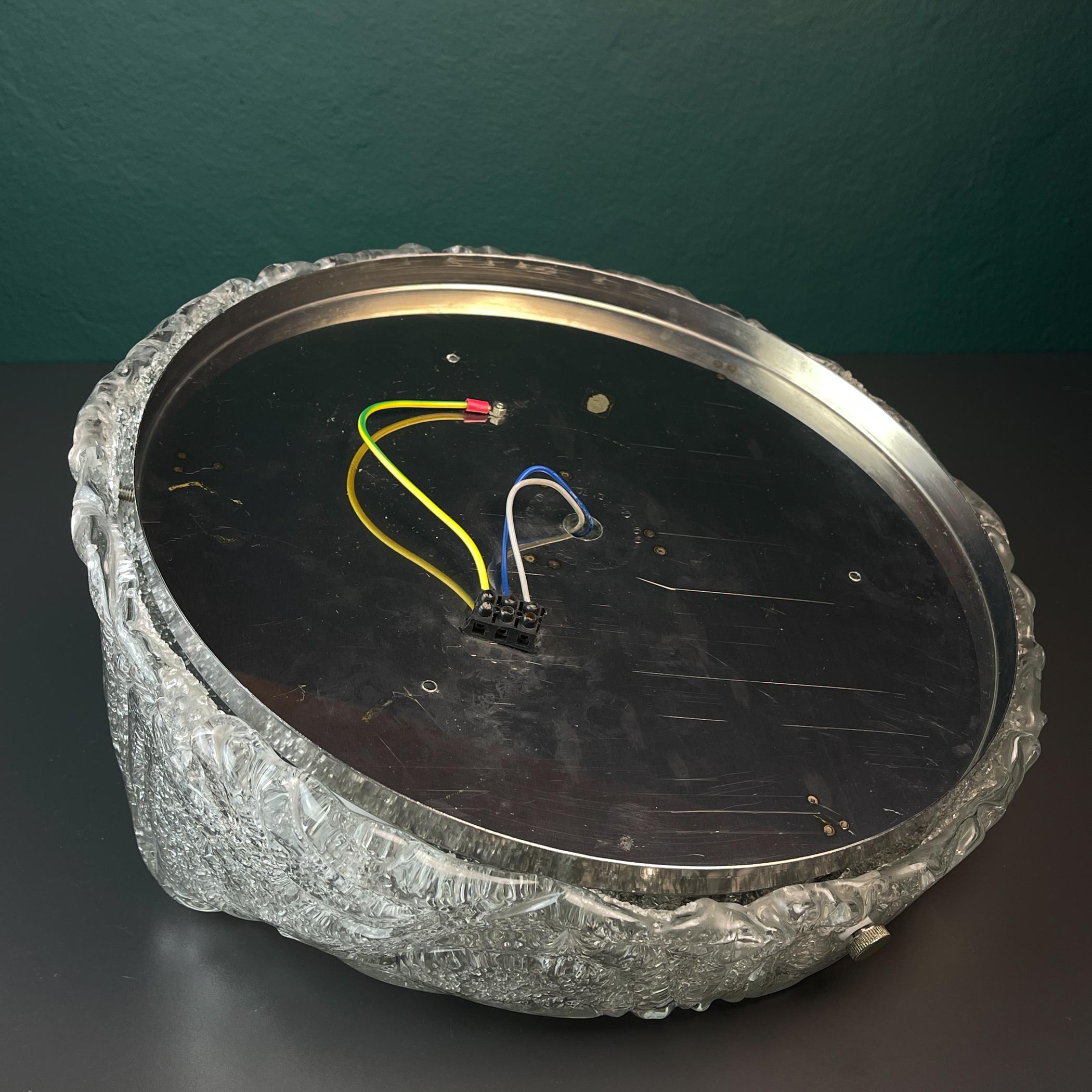 Italian Large murano ice glass ceiling lamp by J.T.Kalmar, Austria, 1960s For Sale