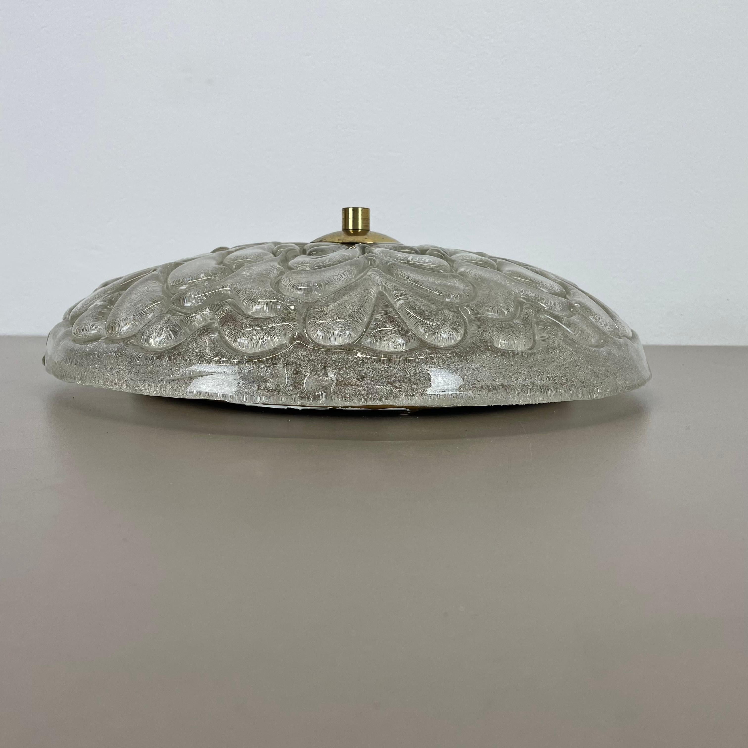 Large Murano Ice Glass Ceiling Light Flushmount Wall Light Kalmar Style, 1970s For Sale 3