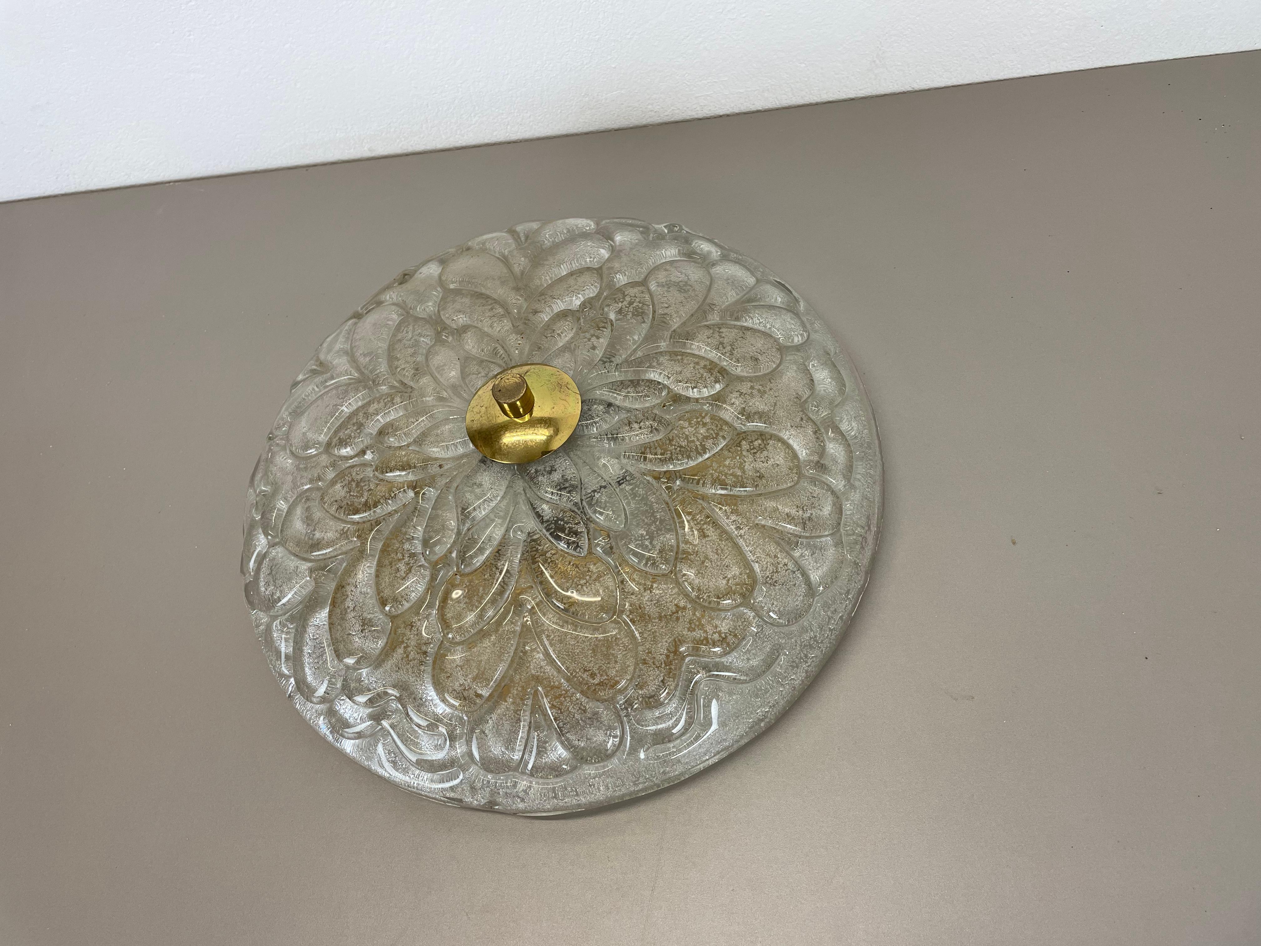 Large Murano Ice Glass Ceiling Light Flushmount Wall Light Kalmar Style, 1970s For Sale 13