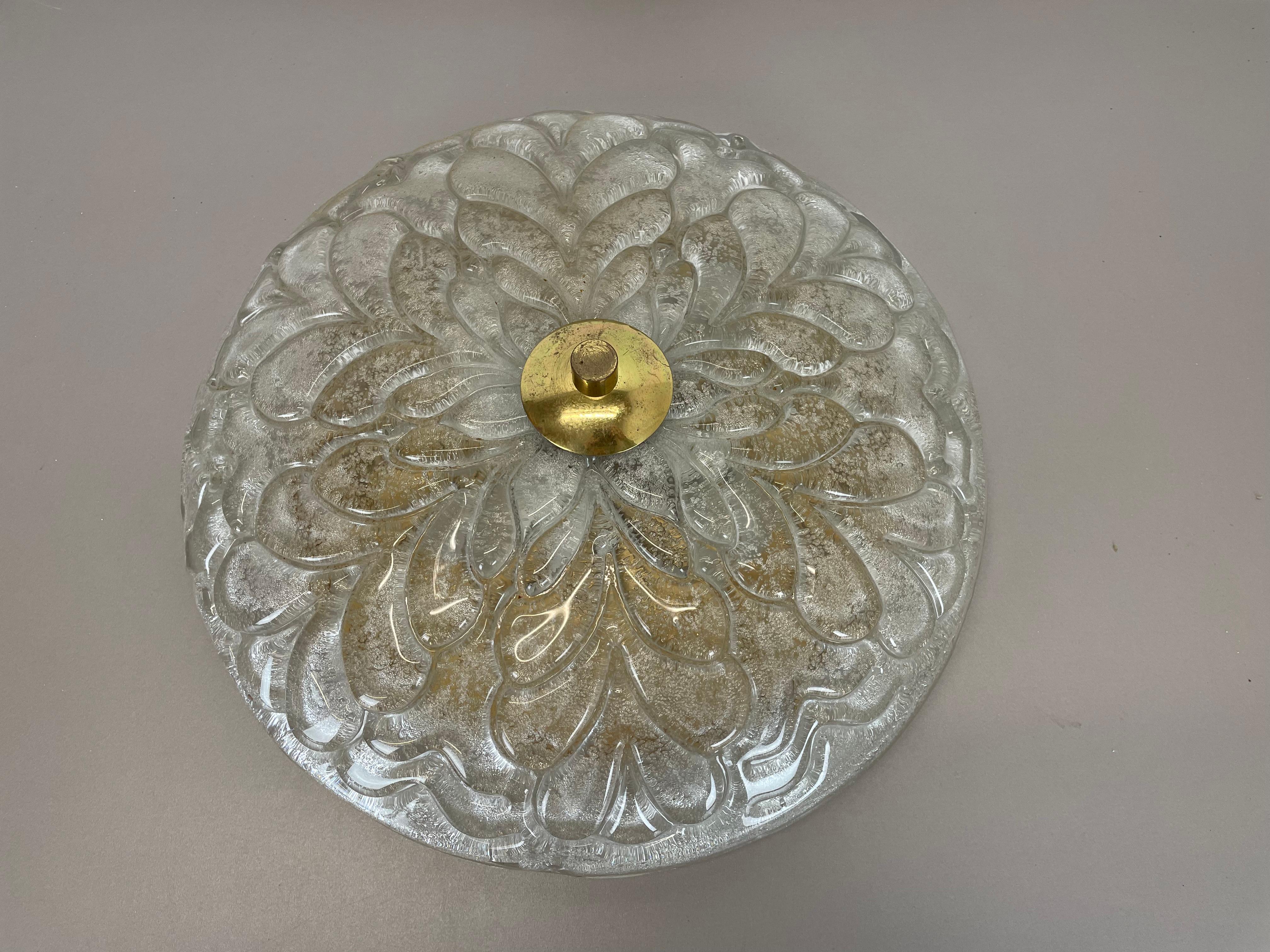 Large Murano Ice Glass Ceiling Light Flushmount Wall Light Kalmar Style, 1970s For Sale 14