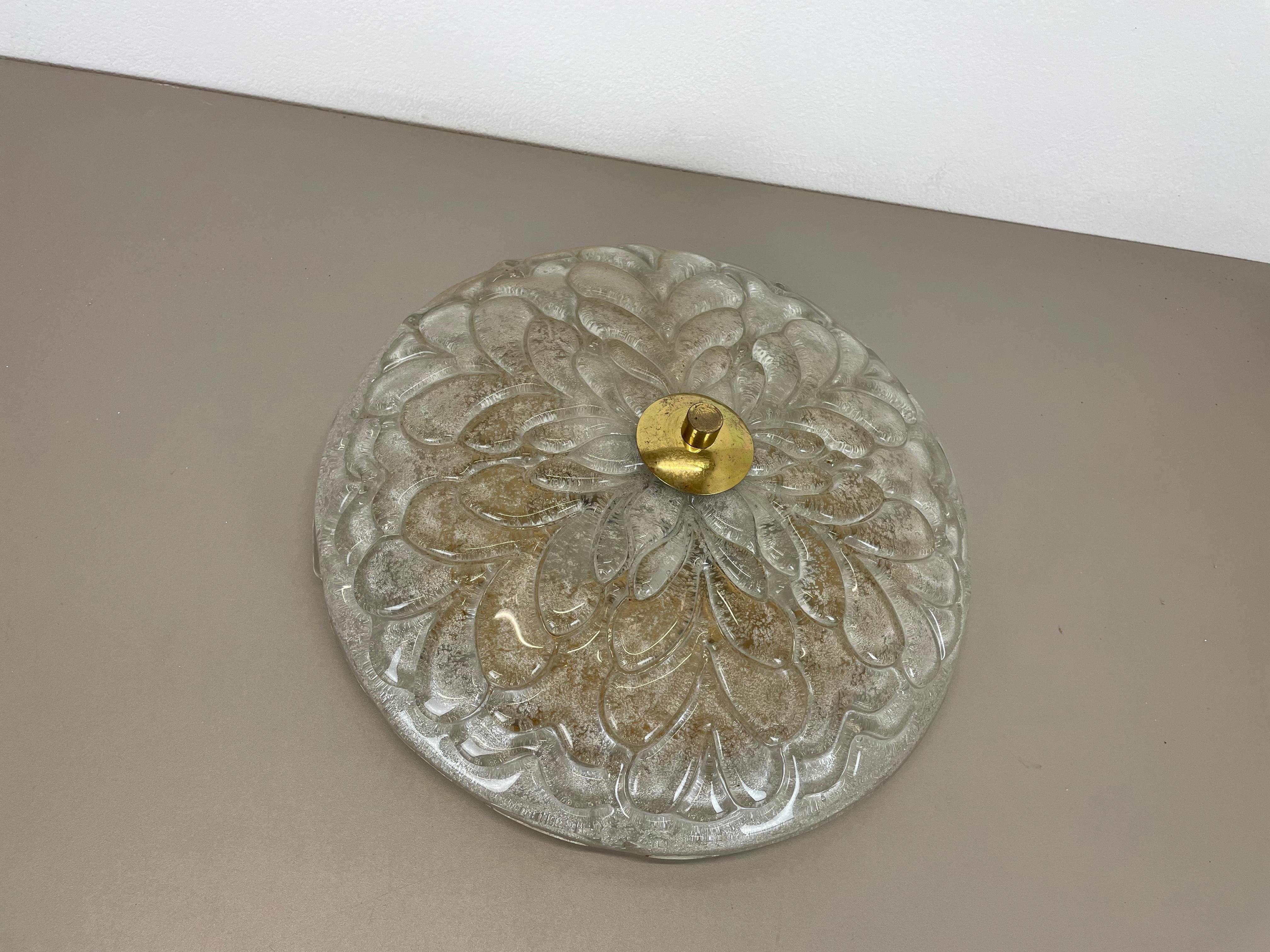 Large Murano Ice Glass Ceiling Light Flushmount Wall Light Kalmar Style, 1970s For Sale 15