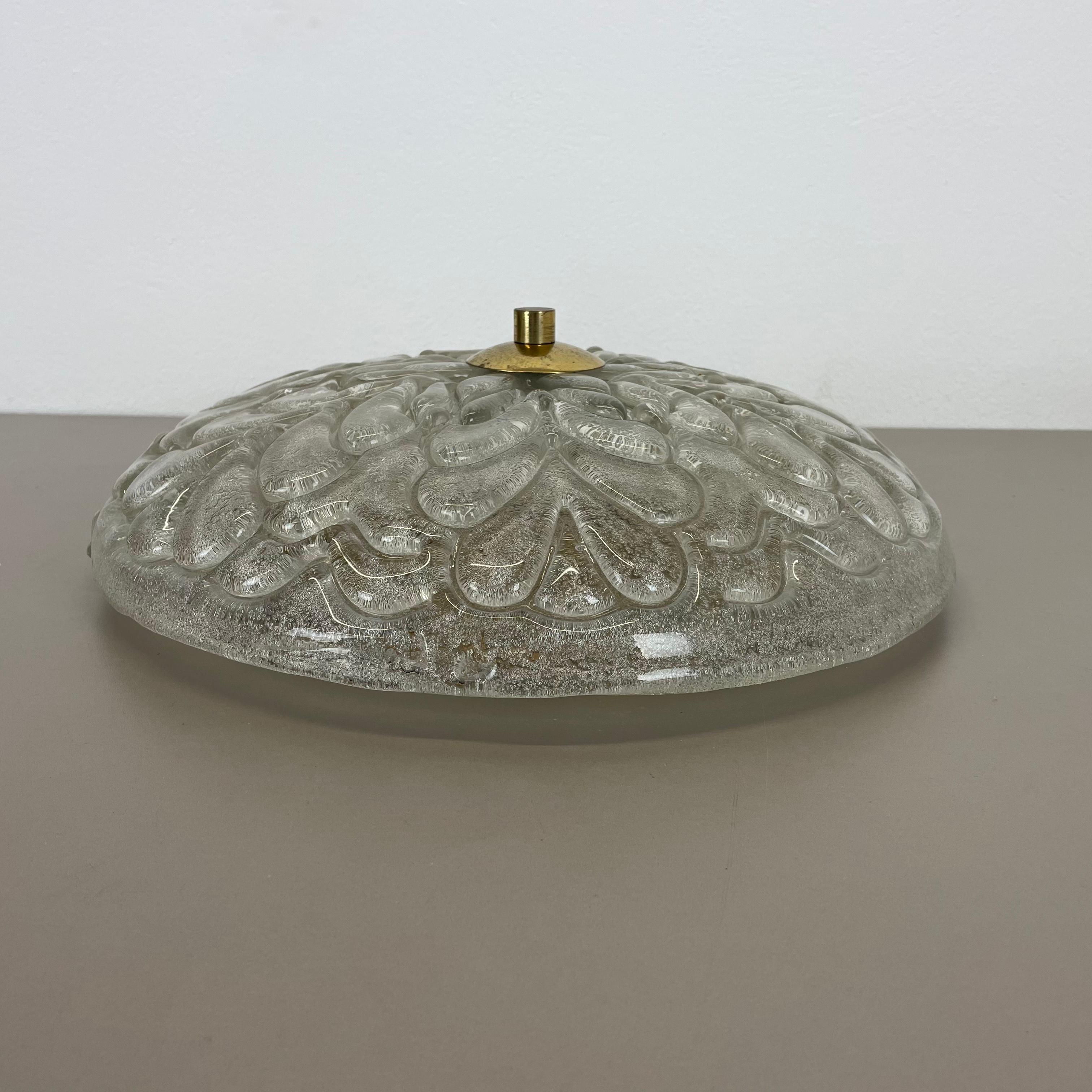 Large Murano Ice Glass Ceiling Light Flushmount Wall Light Kalmar Style, 1970s For Sale 16