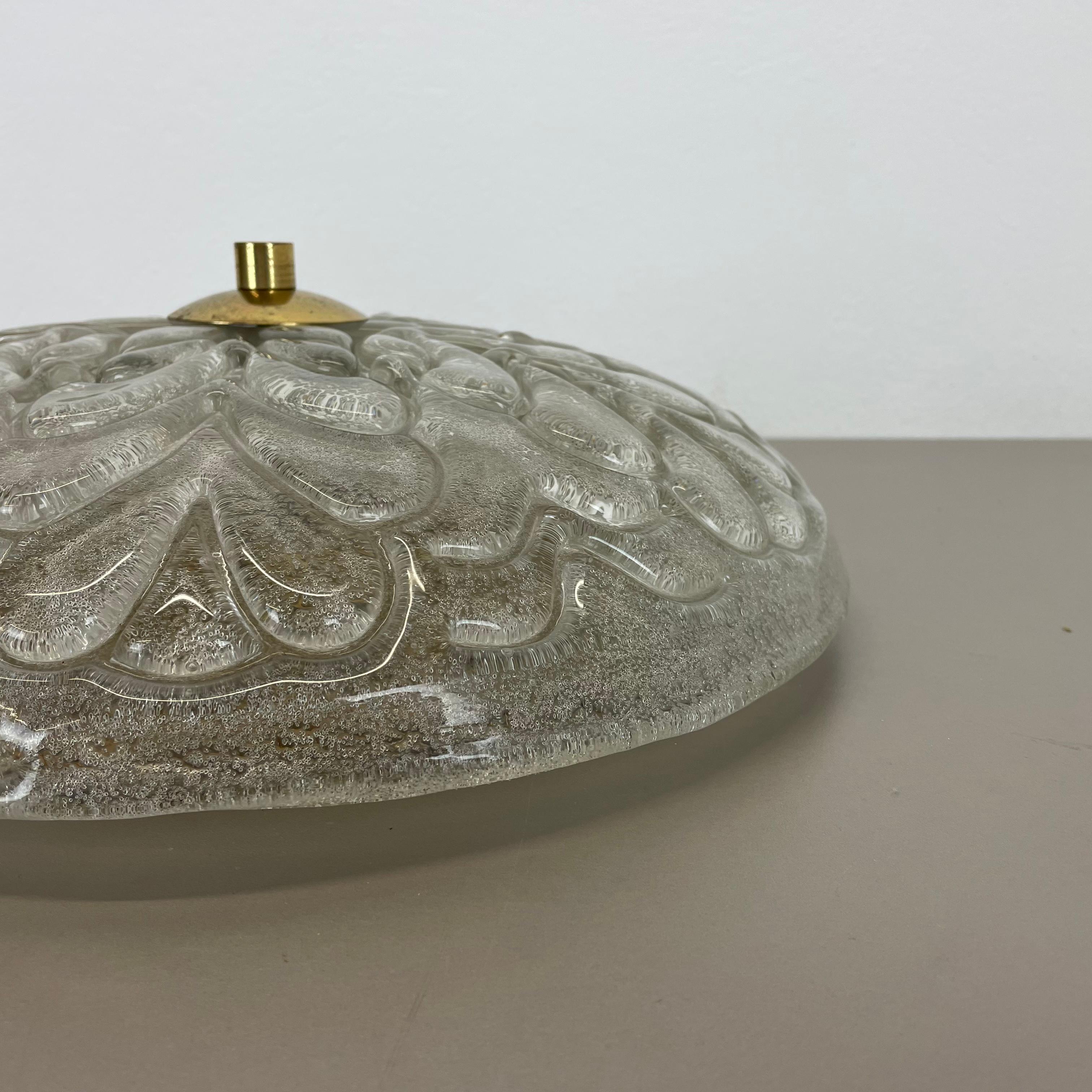 Large Murano Ice Glass Ceiling Light Flushmount Wall Light Kalmar Style, 1970s For Sale 18