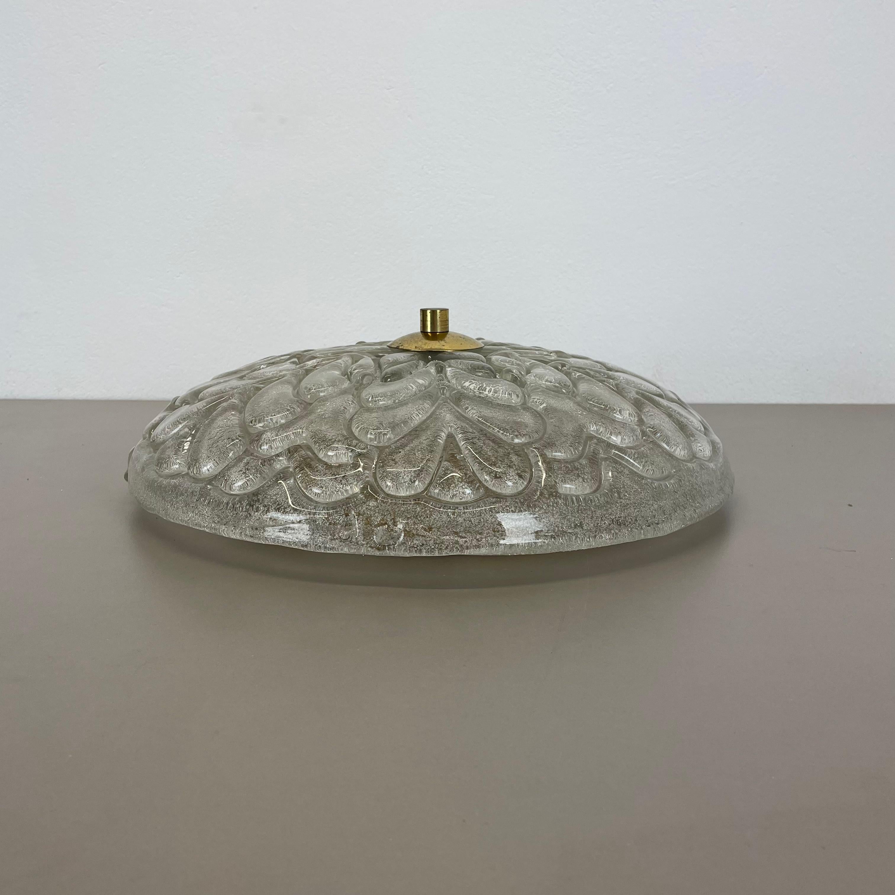 Large Murano Ice Glass Ceiling Light Flushmount Wall Light Kalmar Style, 1970s For Sale 22