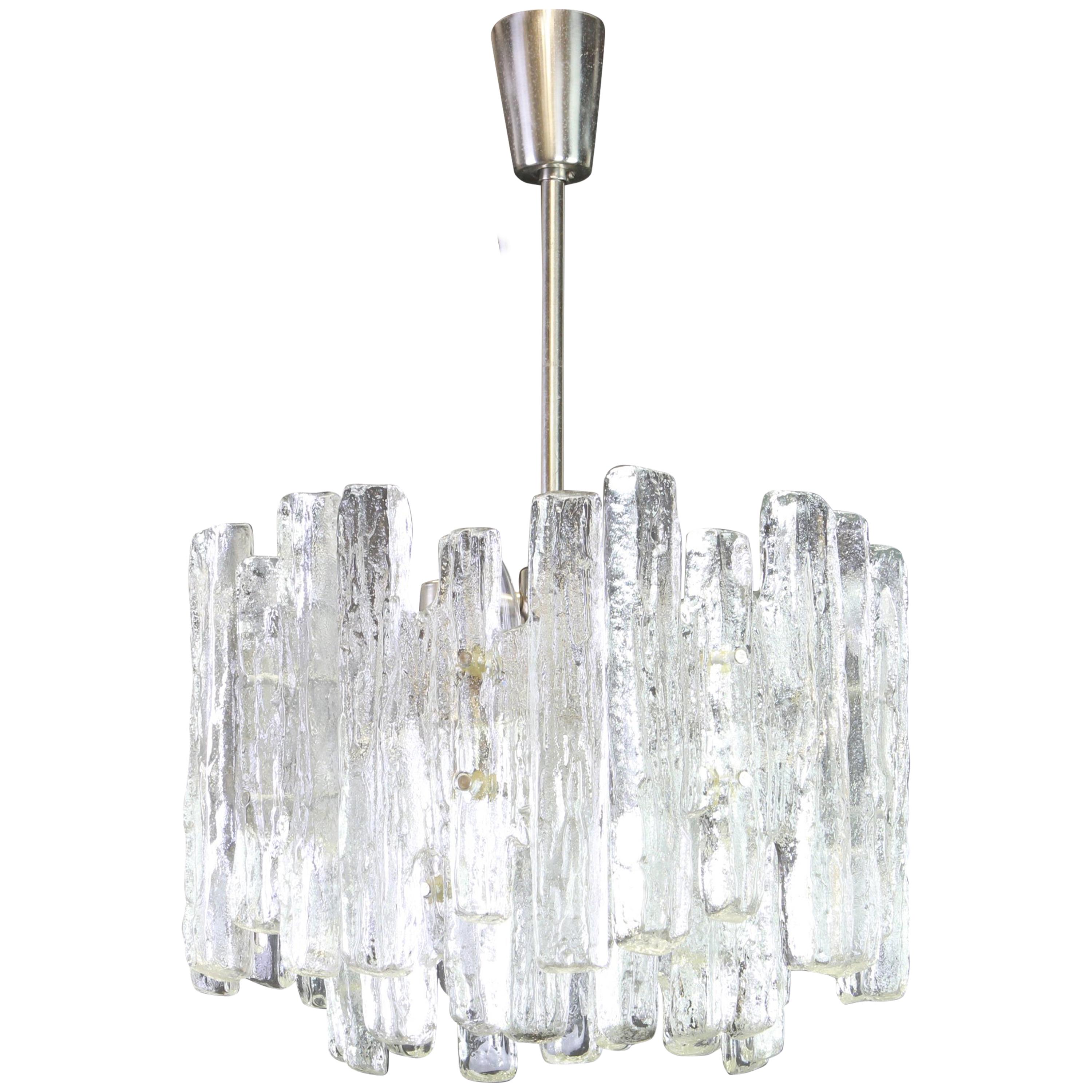 Large Murano Ice Glass Chandelier by Kalmar, Austria, 1960s