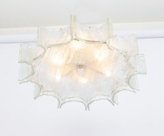 1 of 5 Large Murano Ice Glass Chrome Flushmount by Kaiser, Germany, 1960s