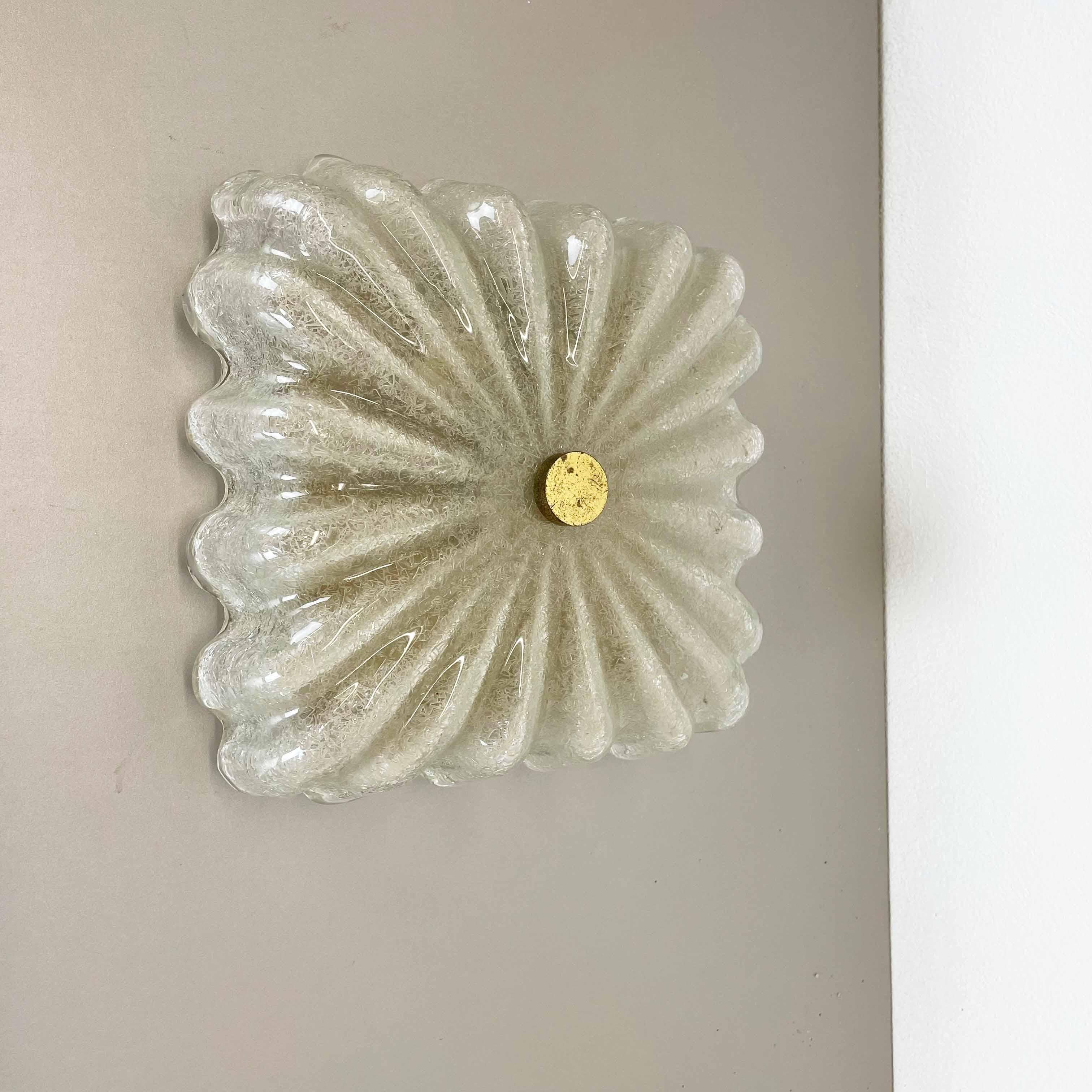 Mid-Century Modern Large Murano Ice Glass Floral Flushmount Wall Light by Fischer Leuchten, Germany For Sale