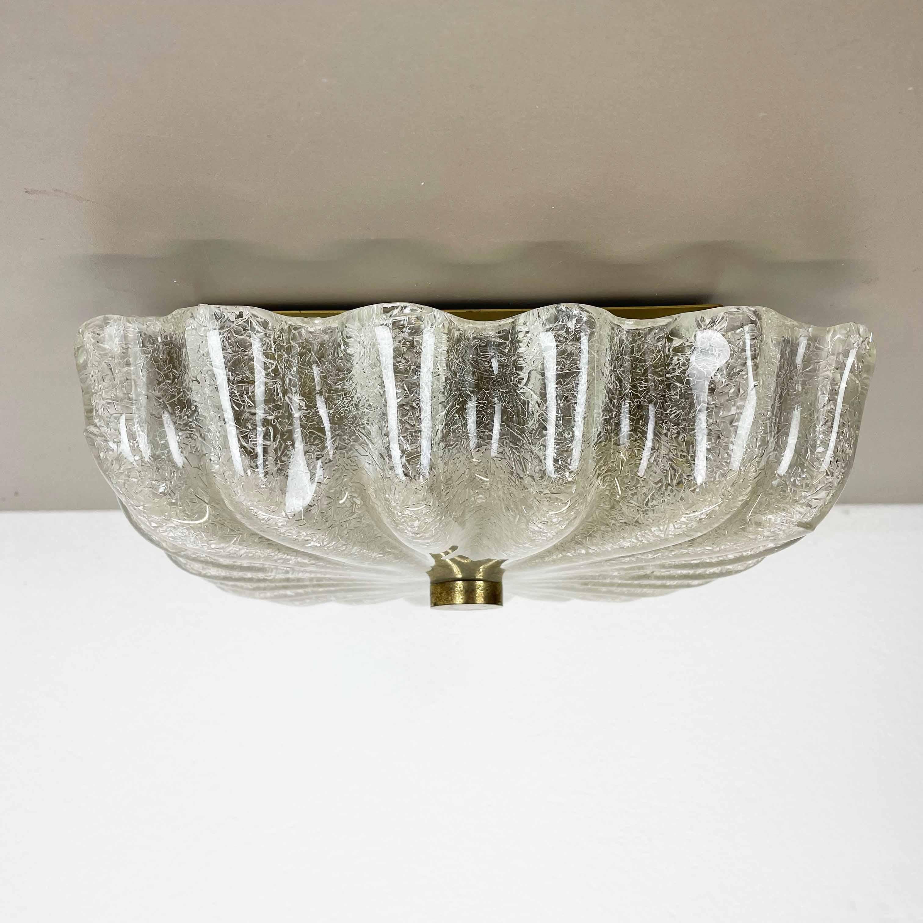 20th Century Large Murano Ice Glass Floral Flushmount Wall Light by Fischer Leuchten, Germany For Sale