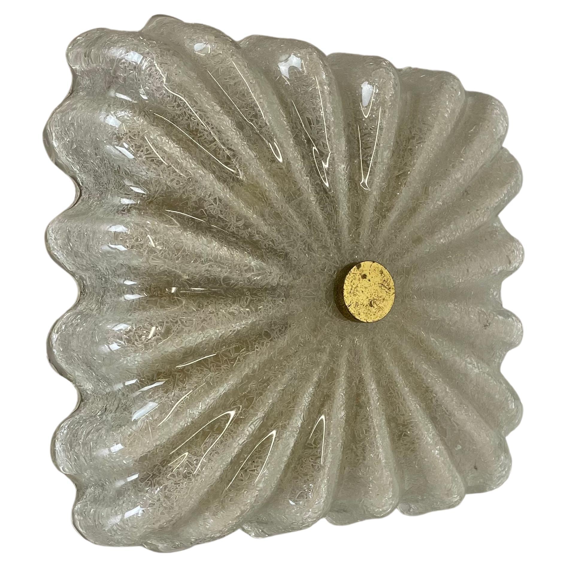 Large Murano Ice Glass Floral Flushmount Wall Light by Fischer Leuchten, Germany