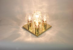 Large Murano Ice Glass Flush Mount by Kalmar, Austria, 1960s