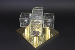 Large Murano Ice Glass Flush Mount by Kalmar, Austria, 1960s