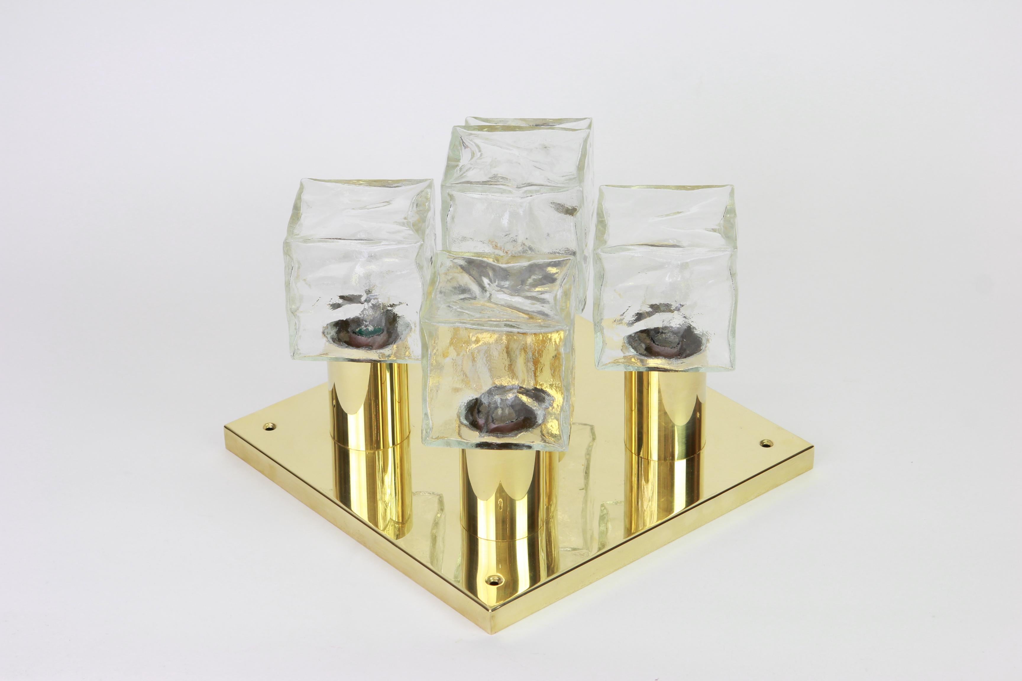 Mid-Century Modern Large Murano Ice Glass Flushmount by Kalmar, Austria, 1960s For Sale