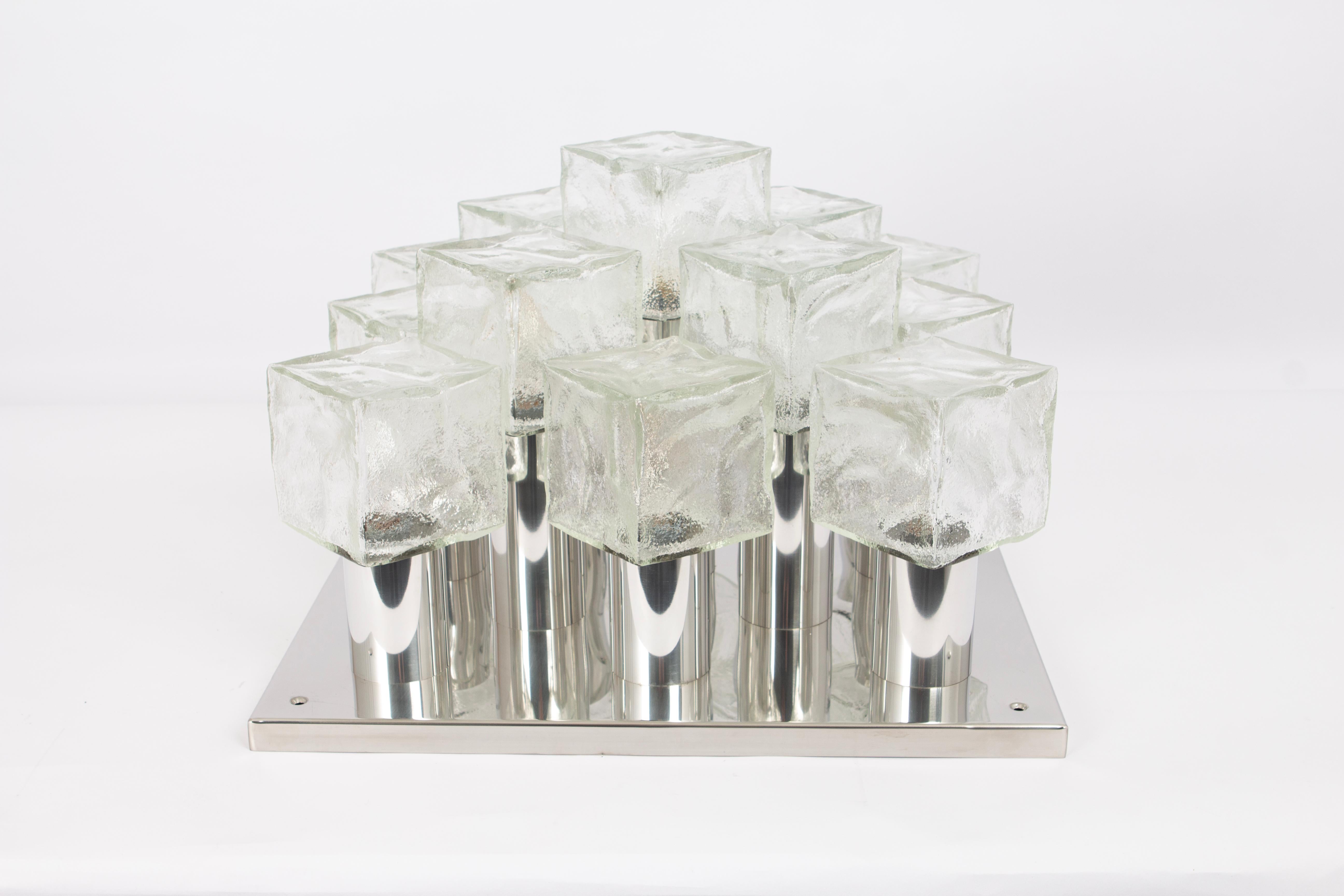 Large Murano Ice Glass Flushmount by Kalmar, Austria, 1960s For Sale 3