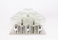 1 des 2 grands plafonniers en verre de glace de Murano par Kalmar, Autriche, années 1960